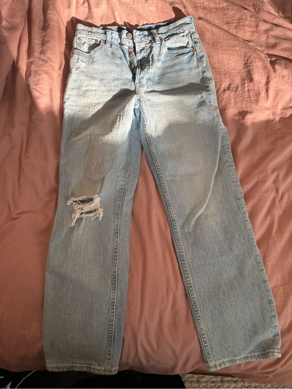 Gap Light Blue Women's Distressed Straight-Leg Jeans